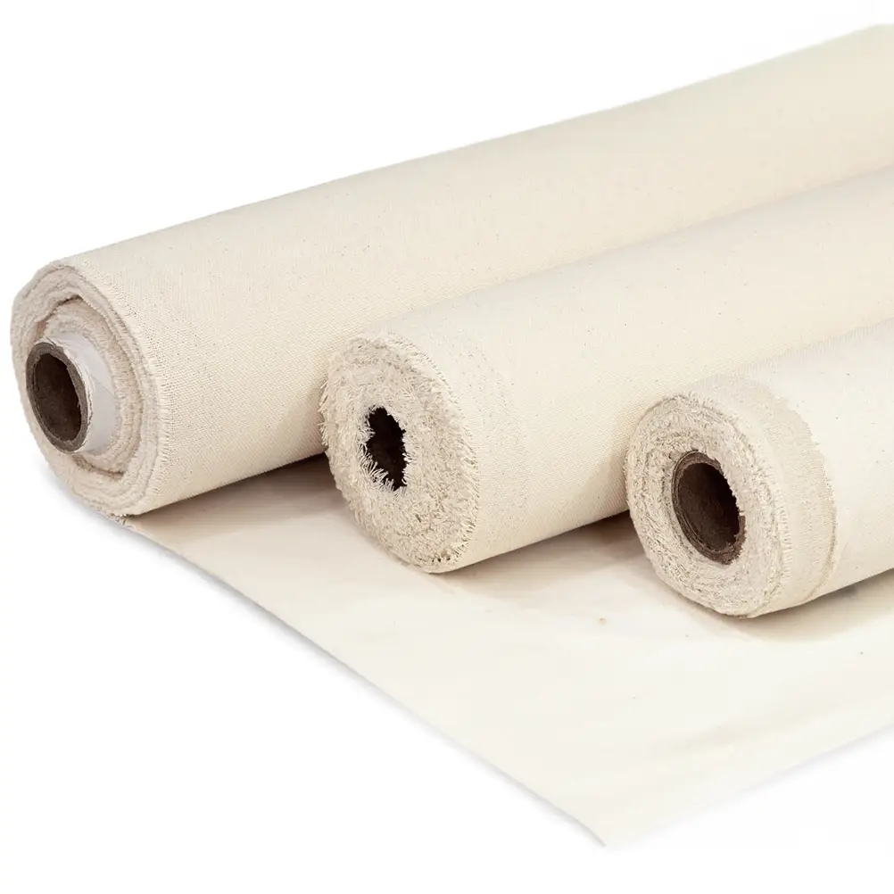 Rolls of natural canvas fabric